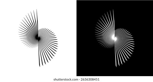 Dynamic abstract spiral sound wave rhythm lines. Circular spiral sound wave rhythm of lines. Circular futuristic abstract lines, black and white background.	
