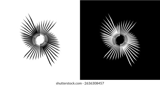 Dynamic abstract spiral sound wave rhythm lines. Circular spiral sound wave rhythm of lines. Circular futuristic abstract lines, black and white background.	