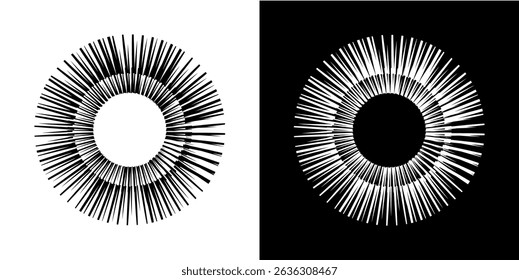 Dynamic abstract spiral sound wave rhythm lines. Circular spiral sound wave rhythm of lines. Circular futuristic abstract lines, black and white background.	