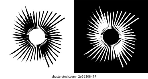 Dynamic abstract spiral sound wave rhythm lines. Circular spiral sound wave rhythm of lines. Circular futuristic abstract lines, black and white background.	