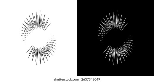 Dynamic abstract spiral sound wave rhythm lines. Circular spiral sound wave rhythm of lines. Circular futuristic abstract lines, black and white background.	

