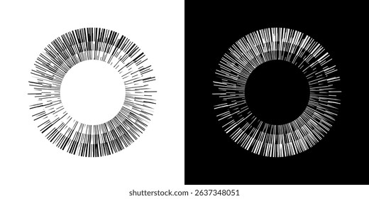 Dynamic abstract spiral sound wave rhythm lines. Circular spiral sound wave rhythm of lines. Circular futuristic abstract lines, black and white background.	
