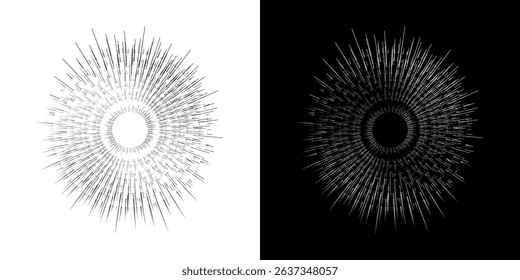 Dynamic abstract spiral sound wave rhythm lines. Circular spiral sound wave rhythm of lines. Circular futuristic abstract lines, black and white background.	
