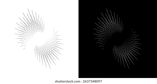 Dynamic abstract spiral sound wave rhythm lines. Circular spiral sound wave rhythm of lines. Circular futuristic abstract lines, black and white background.	
