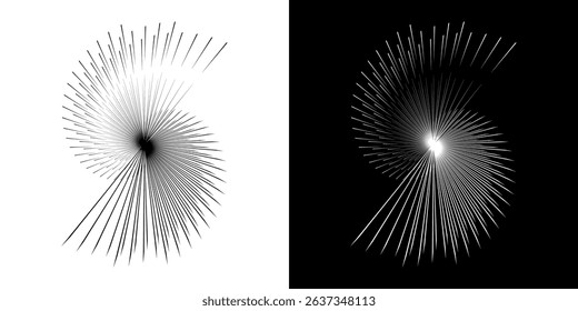 Dynamic abstract spiral sound wave rhythm lines. Circular spiral sound wave rhythm of lines. Circular futuristic abstract lines, black and white background.	
