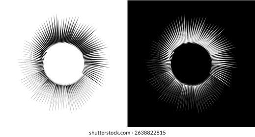 Dynamic abstract spiral sound wave rhythm lines. Circular spiral sound wave rhythm of lines. Circular futuristic abstract lines, black and white background.	