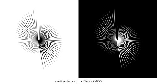 Dynamic abstract spiral sound wave rhythm lines. Circular spiral sound wave rhythm of lines. Circular futuristic abstract lines, black and white background.	