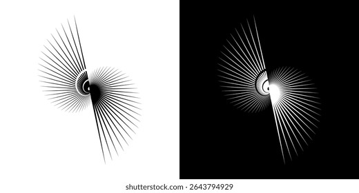 Dynamic abstract spiral sound wave rhythm lines. Circular spiral sound wave rhythm of lines. Circular futuristic abstract lines, black and white background.