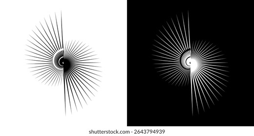 Dynamic abstract spiral sound wave rhythm lines. Circular spiral sound wave rhythm of lines. Circular futuristic abstract lines, black and white background.