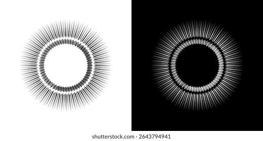 Dynamic abstract spiral sound wave rhythm lines. Circular spiral sound wave rhythm of lines. Circular futuristic abstract lines, black and white background.