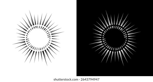 Líneas dinámicas abstractas del ritmo de ondas de sonido en espiral. Onda de sonido circular en espiral con ritmo de líneas. Líneas abstractas futuristas circulares, fondo blanco y negro.