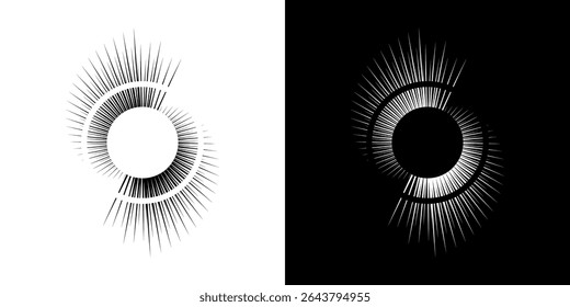 Dynamic abstract spiral sound wave rhythm lines. Circular spiral sound wave rhythm of lines. Circular futuristic abstract lines, black and white background.
