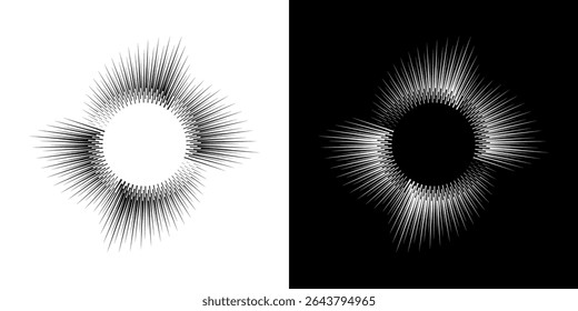 Dynamic abstract spiral sound wave rhythm lines. Circular spiral sound wave rhythm of lines. Circular futuristic abstract lines, black and white background.