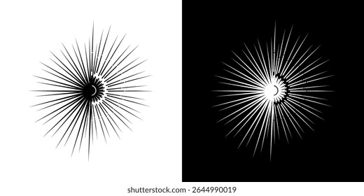 Líneas dinámicas abstractas del ritmo de ondas de sonido en espiral. Onda de sonido circular en espiral con ritmo de líneas. Líneas abstractas futuristas circulares, fondo blanco y negro.	
