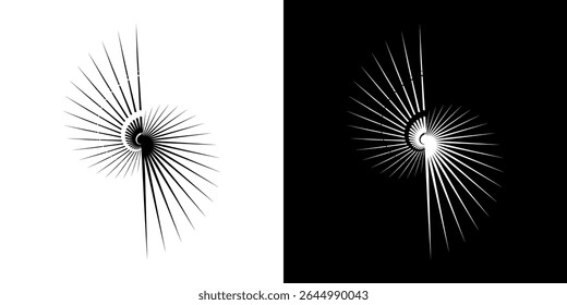 Dynamic abstract spiral sound wave rhythm lines. Circular spiral sound wave rhythm of lines. Circular futuristic abstract lines, black and white background.	
