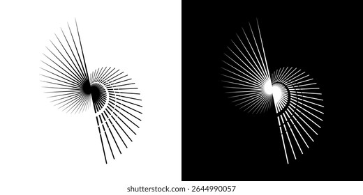 Dynamic abstract spiral sound wave rhythm lines. Circular spiral sound wave rhythm of lines. Circular futuristic abstract lines, black and white background.	
