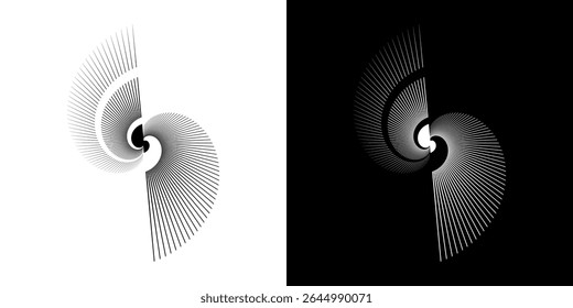 Líneas dinámicas abstractas del ritmo de ondas de sonido en espiral. Onda de sonido circular en espiral con ritmo de líneas. Líneas abstractas futuristas circulares, fondo blanco y negro.	
