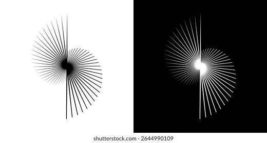 Dynamic abstract spiral sound wave rhythm lines. Circular spiral sound wave rhythm of lines. Circular futuristic abstract lines, black and white background.	
