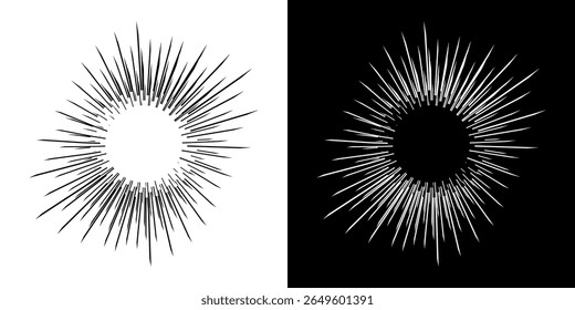 Linhas de ritmo de onda de som espiral abstrata dinâmica. Ritmo de onda de som espiral circular de linhas. Linhas abstratas futuristas circulares, fundo preto e branco.	
