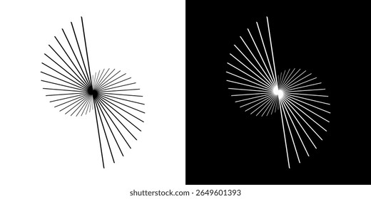 Líneas dinámicas abstractas del ritmo de ondas de sonido en espiral. Onda de sonido circular en espiral con ritmo de líneas. Líneas abstractas futuristas circulares, fondo blanco y negro.	
