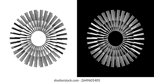 Dynamic abstract spiral sound wave rhythm lines. Circular spiral sound wave rhythm of lines. Circular futuristic abstract lines, black and white background.	
