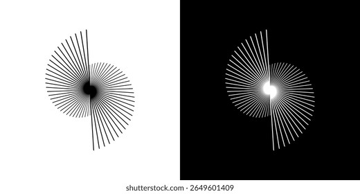 Dynamic abstract spiral sound wave rhythm lines. Circular spiral sound wave rhythm of lines. Circular futuristic abstract lines, black and white background.	
