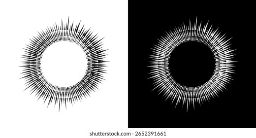 Dynamic abstract spiral sound wave rhythm lines. Circular spiral sound wave rhythm of lines. Circular futuristic abstract lines, black and white background.	