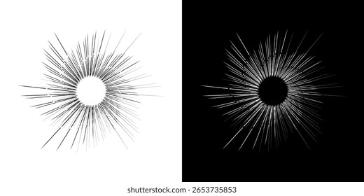 Líneas dinámicas abstractas del ritmo de ondas de sonido en espiral. Onda de sonido circular en espiral con ritmo de líneas. Líneas abstractas futuristas circulares, fondo blanco y negro.	