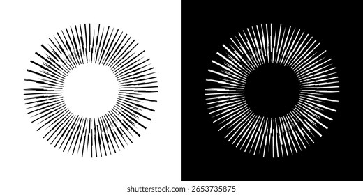 Líneas dinámicas abstractas del ritmo de ondas de sonido en espiral. Onda de sonido circular en espiral con ritmo de líneas. Líneas abstractas futuristas circulares, fondo blanco y negro.	