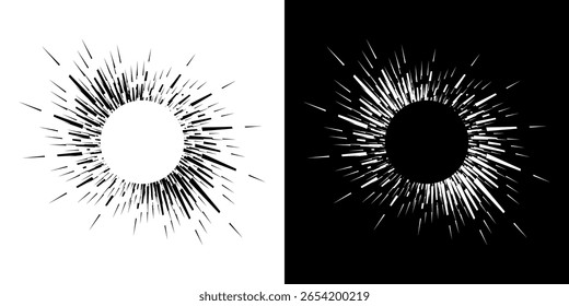 Linhas de ritmo de onda de som espiral abstrata dinâmica. Ritmo de onda de som espiral circular de linhas. Linhas abstratas futuristas circulares, fundo preto e branco.	