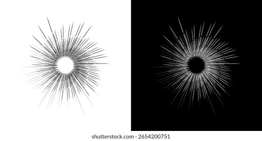 Líneas dinámicas abstractas del ritmo de ondas de sonido en espiral. Onda de sonido circular en espiral con ritmo de líneas. Líneas abstractas futuristas circulares, fondo blanco y negro.	