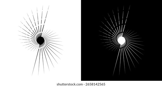 Líneas dinámicas abstractas del ritmo de ondas de sonido en espiral. Onda de sonido circular en espiral con ritmo de líneas. Líneas abstractas futuristas circulares, fondo blanco y negro.	