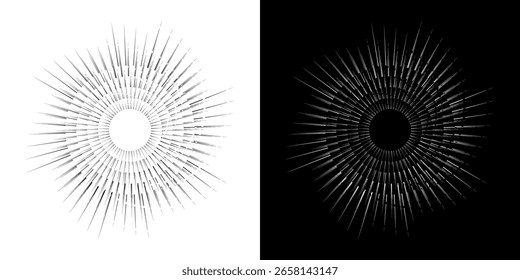 Dynamic abstract spiral sound wave rhythm lines. Circular spiral sound wave rhythm of lines. Circular futuristic abstract lines, black and white background.	