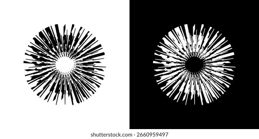 Dynamic abstract spiral sound wave rhythm lines. Circular spiral sound wave rhythm of lines. Circular futuristic abstract lines, black and white background.	
