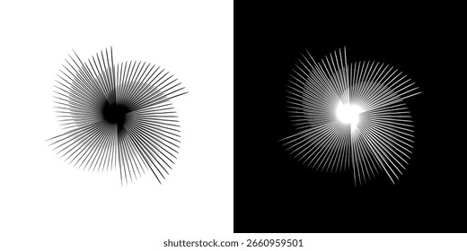 Dynamic abstract spiral sound wave rhythm lines. Circular spiral sound wave rhythm of lines. Circular futuristic abstract lines, black and white background.	
