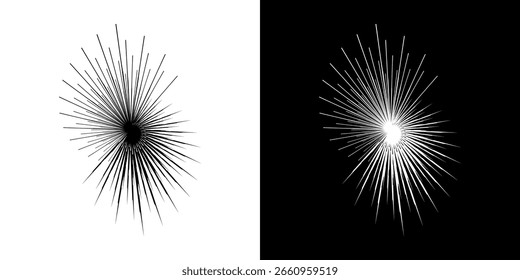 Líneas dinámicas abstractas del ritmo de ondas de sonido en espiral. Onda de sonido circular en espiral con ritmo de líneas. Líneas abstractas futuristas circulares, fondo blanco y negro.	
