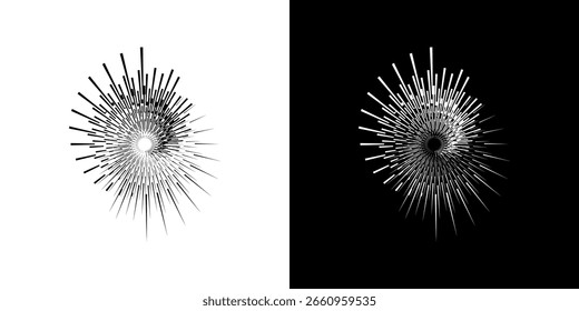 Líneas dinámicas abstractas del ritmo de ondas de sonido en espiral. Onda de sonido circular en espiral con ritmo de líneas. Líneas abstractas futuristas circulares, fondo blanco y negro.	
