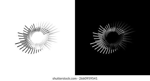 Dynamic abstract spiral sound wave rhythm lines. Circular spiral sound wave rhythm of lines. Circular futuristic abstract lines, black and white background.	
