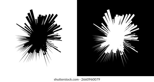 Líneas dinámicas abstractas del ritmo de ondas de sonido en espiral. Onda de sonido circular en espiral con ritmo de líneas. Líneas abstractas futuristas circulares, fondo blanco y negro.	