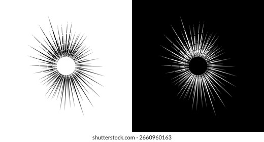 Linhas de ritmo de onda de som espiral abstrata dinâmica. Ritmo de onda de som espiral circular de linhas. Linhas abstratas futuristas circulares, fundo preto e branco.	