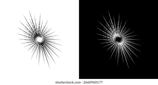 Dynamic abstract spiral sound wave rhythm lines. Circular spiral sound wave rhythm of lines. Circular futuristic abstract lines, black and white background.	
