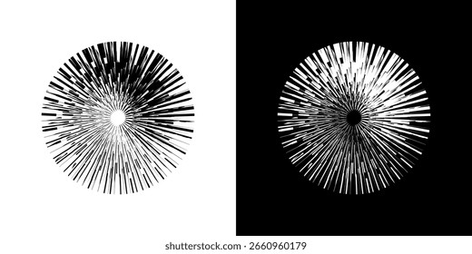 Dynamic abstract spiral sound wave rhythm lines. Circular spiral sound wave rhythm of lines. Circular futuristic abstract lines, black and white background.	