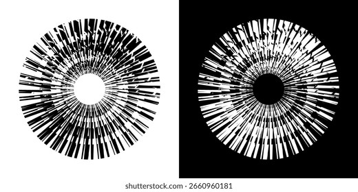 Líneas dinámicas abstractas del ritmo de ondas de sonido en espiral. Onda de sonido circular en espiral con ritmo de líneas. Líneas abstractas futuristas circulares, fondo blanco y negro.	