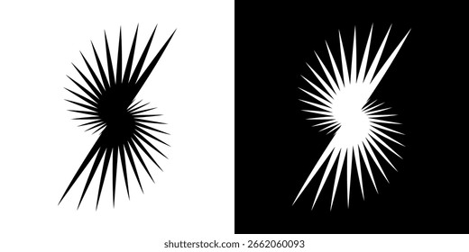 Linhas de ritmo de onda de som espiral abstrata dinâmica. Ritmo de onda de som espiral circular de linhas. Linhas abstratas futuristas circulares, fundo preto e branco.	