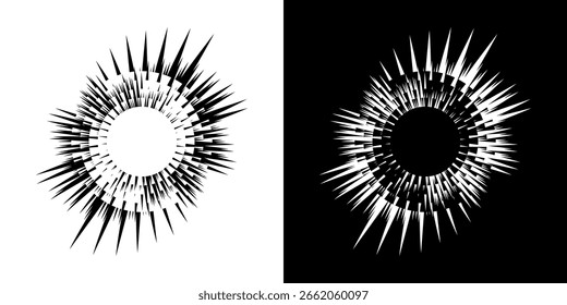 Dynamic abstract spiral sound wave rhythm lines. Circular spiral sound wave rhythm of lines. Circular futuristic abstract lines, black and white background.	
