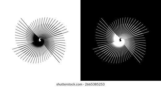 Líneas dinámicas abstractas del ritmo de ondas de sonido en espiral. Onda de sonido circular en espiral con ritmo de líneas. Líneas abstractas futuristas circulares, fondo blanco y negro.	
