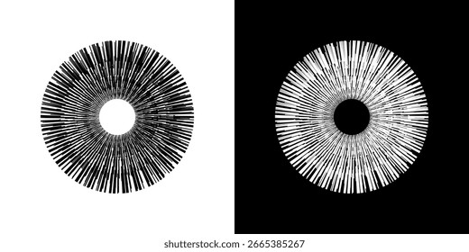 Dynamic abstract spiral sound wave rhythm lines. Circular spiral sound wave rhythm of lines. Circular futuristic abstract lines, black and white background.	
