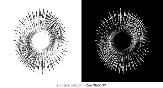 Líneas dinámicas abstractas del ritmo de ondas de sonido en espiral. Onda de sonido circular en espiral con ritmo de líneas. Líneas abstractas futuristas circulares, fondo blanco y negro.