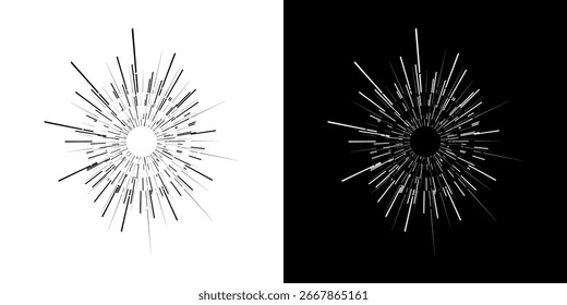 Dynamic abstract spiral sound wave rhythm lines. Circular spiral sound wave rhythm of lines. Circular futuristic abstract lines, black and white background.
