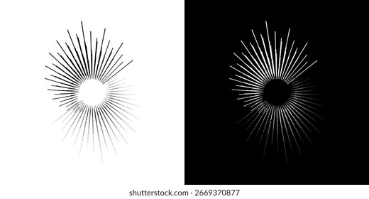 Dynamic abstract spiral sound wave rhythm lines. Circular spiral sound wave rhythm of lines. Circular futuristic abstract lines, black and white background.	